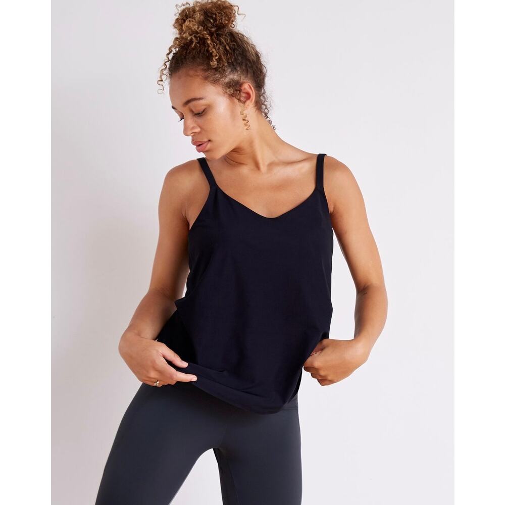 EUC Aday Snap To It Black Tank Top Sz XL Adjustable Straps Minimalist Activewear